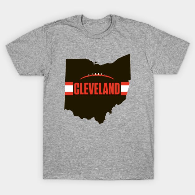 Cleveland Football Ohio Outline Brown T-Shirt by SportsAndGeekUnique